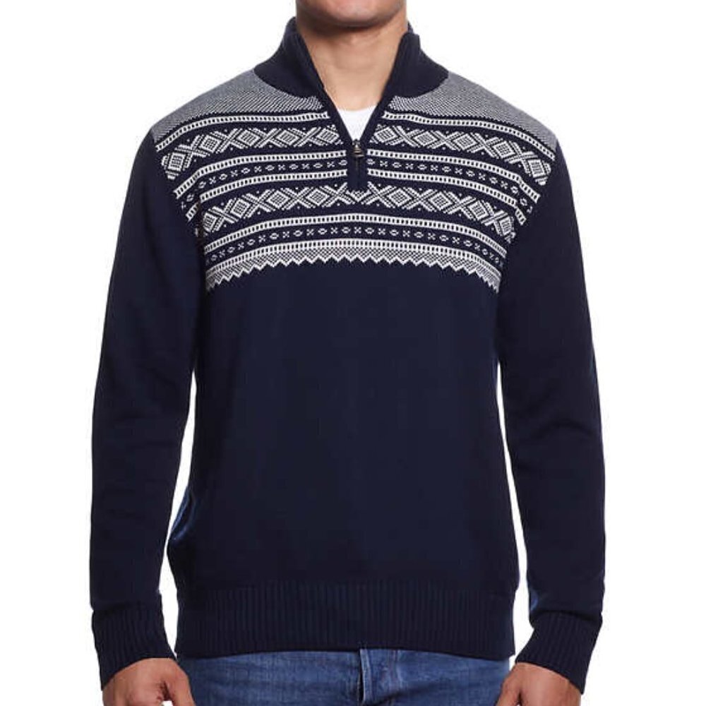 NWT - Weatherproof Vintage Men's Quarter Zip Blue Sweater - Size L